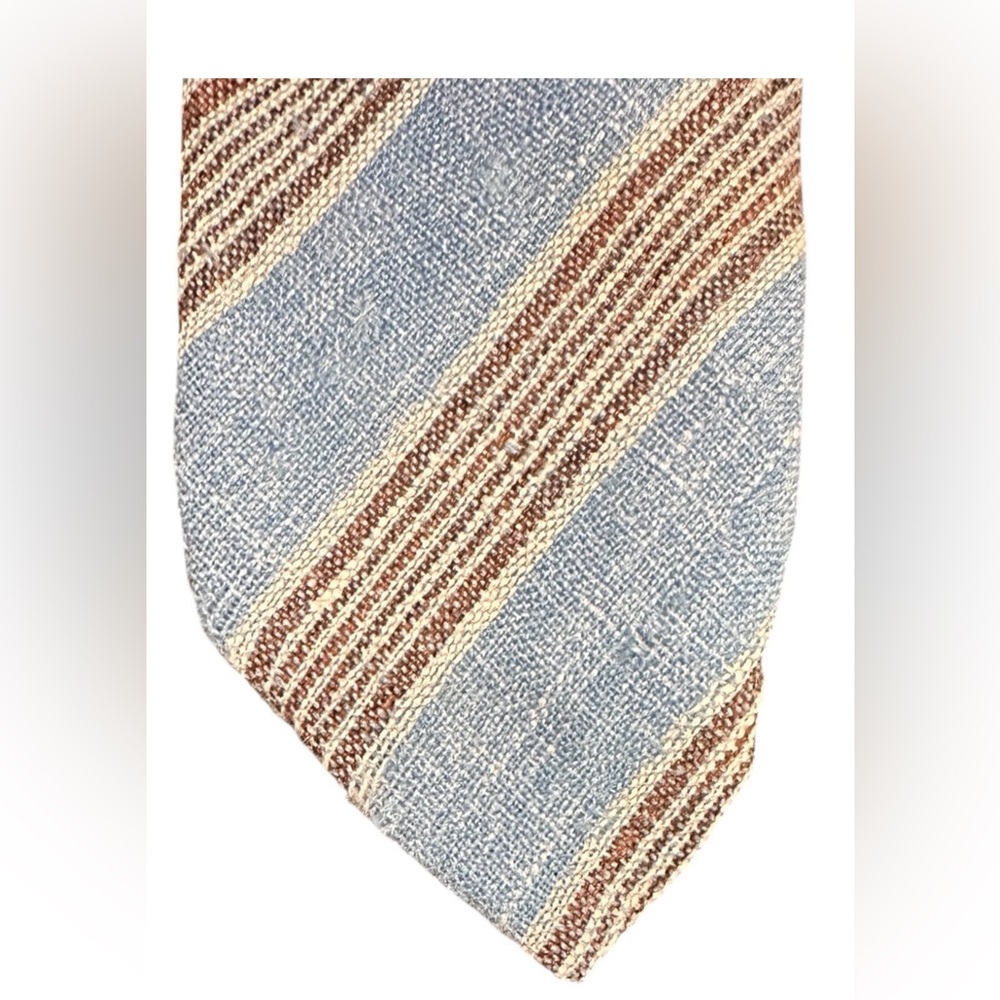 Vintage Lacrosse Woven Striped Tie Blue Brown Beige 3.5” Wide 56” Length Retro